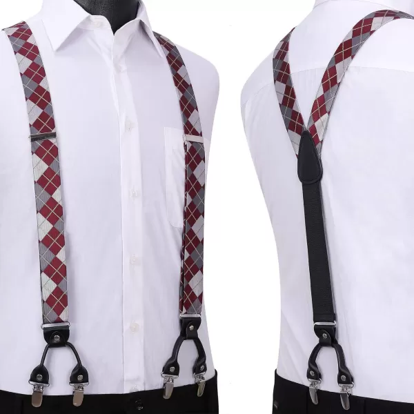 HISDERN Bow tie and Suspenders for Men Plaid Suspender Self Bowtie Pocket Square Adjustable Y Shape Mens Trouser Braces