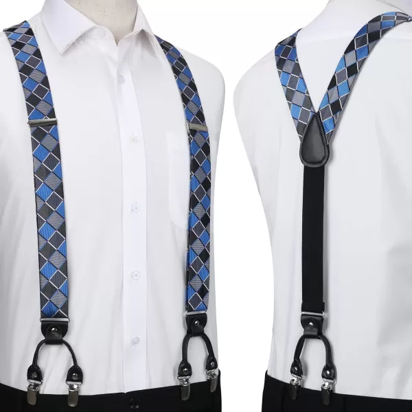 HISDERN Bow tie and Suspenders for Men Plaid Suspender Self Bowtie Pocket Square Adjustable Y Shape Mens Trouser Braces