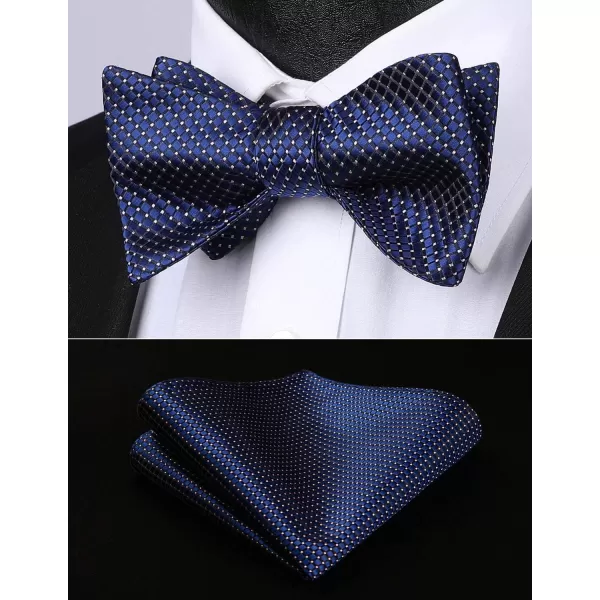 HISDERN Bow tie and Suspenders for Men Plaid Suspender Self Bowtie Pocket Square Adjustable Y Shape Mens Trouser Braces
