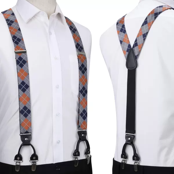 HISDERN Bow tie and Suspenders for Men Plaid Suspender Self Bowtie Pocket Square Adjustable Y Shape Mens Trouser Braces