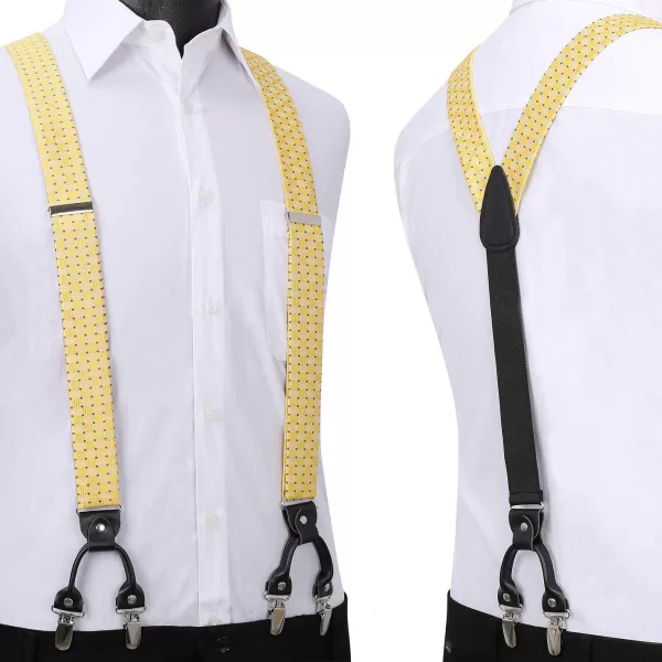 HISDERN Bow tie and Suspenders for Men Plaid Suspender Self Bowtie Pocket Square Adjustable Y Shape Mens Trouser Braces