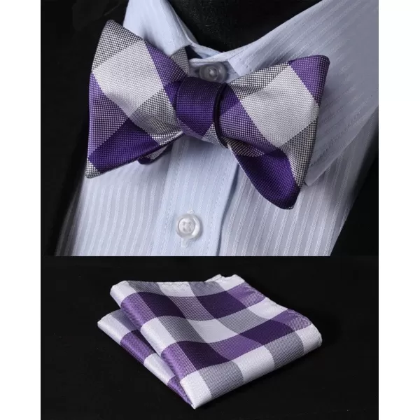 HISDERN Bow tie and Suspenders for Men Plaid Suspender Self Bowtie Pocket Square Adjustable Y Shape Mens Trouser Braces