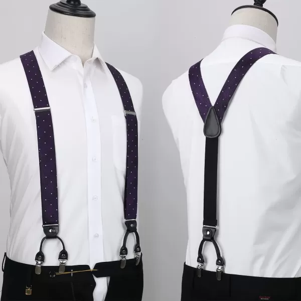 HISDERN Bow tie and Suspenders for Men Plaid Suspender Self Bowtie Pocket Square Adjustable Y Shape Mens Trouser Braces