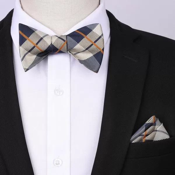 HISDERN Bow tie and Suspenders for Men Plaid Suspender Self Bowtie Pocket Square Adjustable Y Shape Mens Trouser Braces