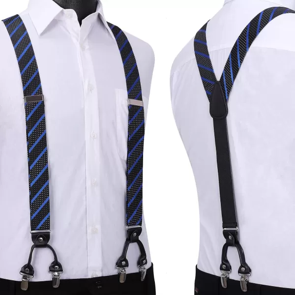HISDERN Bow tie and Suspenders for Men Plaid Suspender Self Bowtie Pocket Square Adjustable Y Shape Mens Trouser Braces