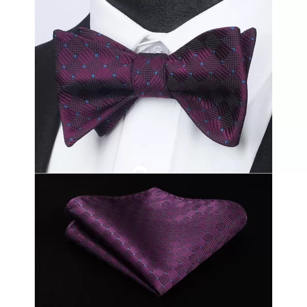HISDERN Bow tie and Suspenders for Men Plaid Suspender Self Bowtie Pocket Square Adjustable Y Shape Mens Trouser Braces