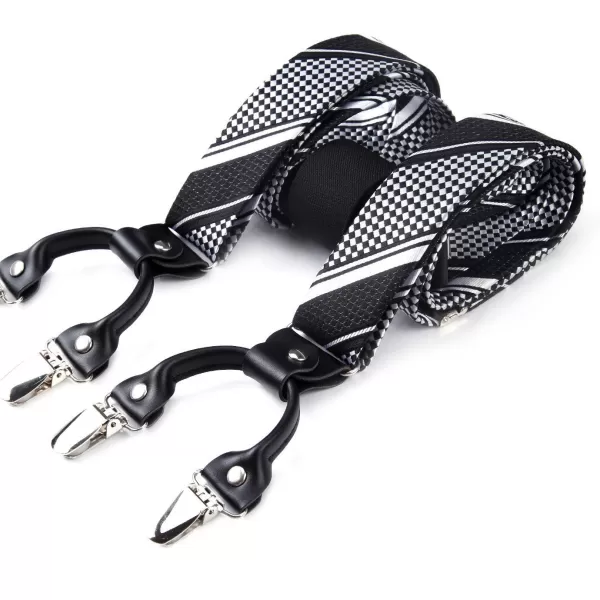 HISDERN Bow tie and Suspenders for Men Plaid Suspender Self Bowtie Pocket Square Adjustable Y Shape Mens Trouser Braces