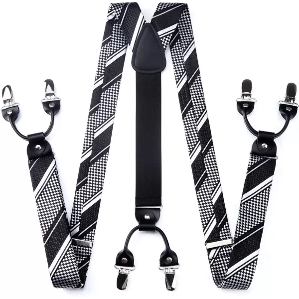 HISDERN Bow tie and Suspenders for Men Plaid Suspender Self Bowtie Pocket Square Adjustable Y Shape Mens Trouser Braces