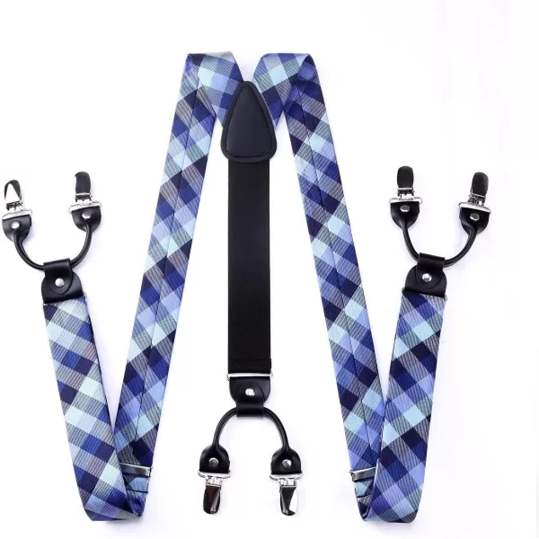 HISDERN Bow tie and Suspenders for Men Plaid Suspender Self Bowtie Pocket Square Adjustable Y Shape Mens Trouser Braces