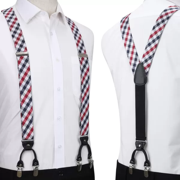 HISDERN Bow tie and Suspenders for Men Plaid Suspender Self Bowtie Pocket Square Adjustable Y Shape Mens Trouser Braces