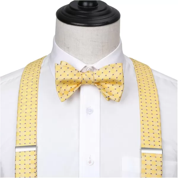 HISDERN Bow tie and Suspenders for Men Plaid Suspender Self Bowtie Pocket Square Adjustable Y Shape Mens Trouser Braces