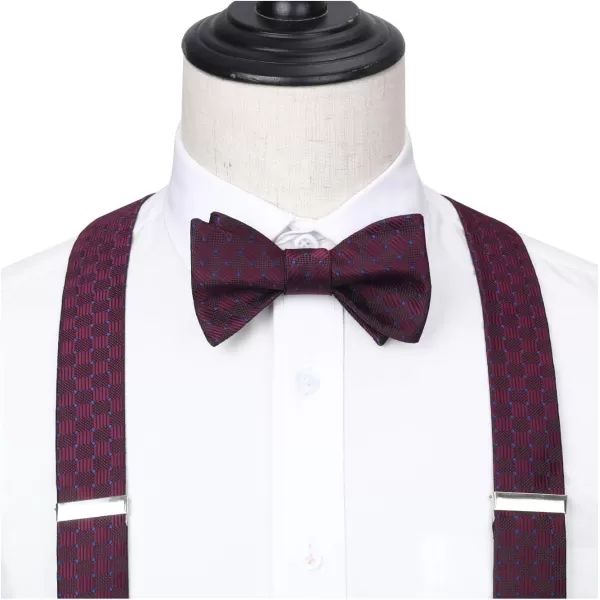 HISDERN Bow tie and Suspenders for Men Plaid Suspender Self Bowtie Pocket Square Adjustable Y Shape Mens Trouser Braces
