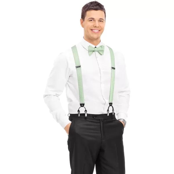 HISDERN Bow tie and Suspenders for Men Plaid Suspender Self Bowtie Pocket Square Adjustable Y Shape Mens Trouser Braces
