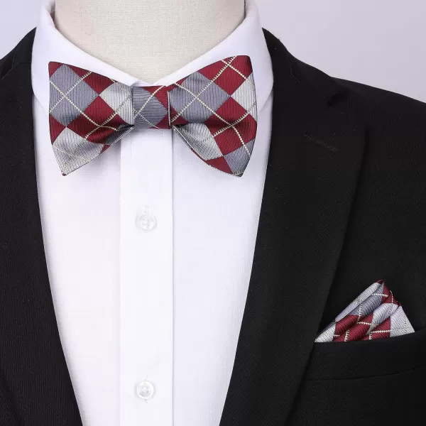 HISDERN Bow tie and Suspenders for Men Plaid Suspender Self Bowtie Pocket Square Adjustable Y Shape Mens Trouser Braces