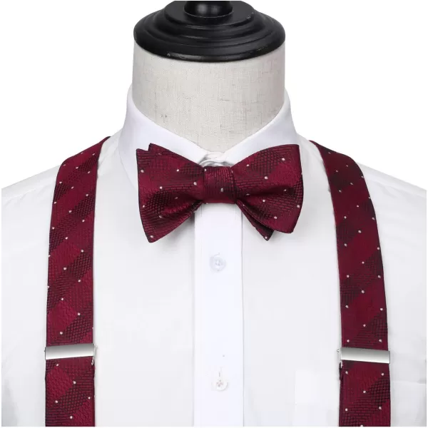 HISDERN Bow tie and Suspenders for Men Plaid Suspender Self Bowtie Pocket Square Adjustable Y Shape Mens Trouser Braces