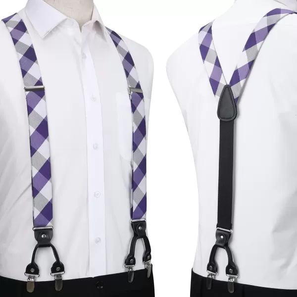 HISDERN Bow tie and Suspenders for Men Plaid Suspender Self Bowtie Pocket Square Adjustable Y Shape Mens Trouser Braces