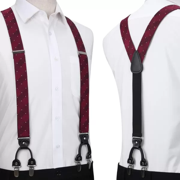 HISDERN Bow tie and Suspenders for Men Plaid Suspender Self Bowtie Pocket Square Adjustable Y Shape Mens Trouser Braces
