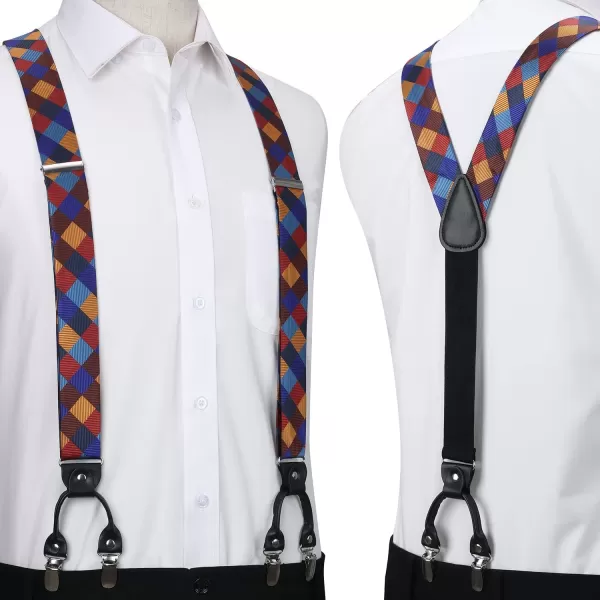 HISDERN Bow tie and Suspenders for Men Plaid Suspender Self Bowtie Pocket Square Adjustable Y Shape Mens Trouser Braces