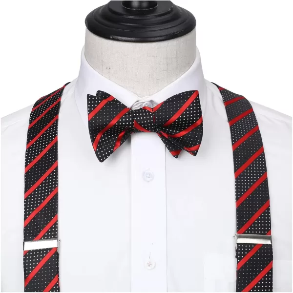 HISDERN Bow tie and Suspenders for Men Plaid Suspender Self Bowtie Pocket Square Adjustable Y Shape Mens Trouser Braces
