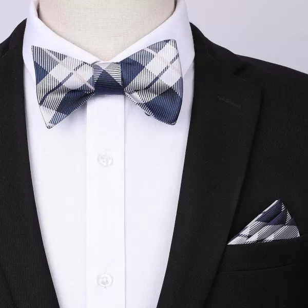 HISDERN Bow tie and Suspenders for Men Plaid Suspender Self Bowtie Pocket Square Adjustable Y Shape Mens Trouser Braces