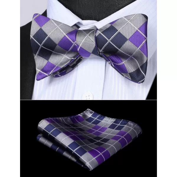 HISDERN Bow tie and Suspenders for Men Plaid Suspender Self Bowtie Pocket Square Adjustable Y Shape Mens Trouser Braces
