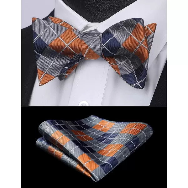 HISDERN Bow tie and Suspenders for Men Plaid Suspender Self Bowtie Pocket Square Adjustable Y Shape Mens Trouser Braces