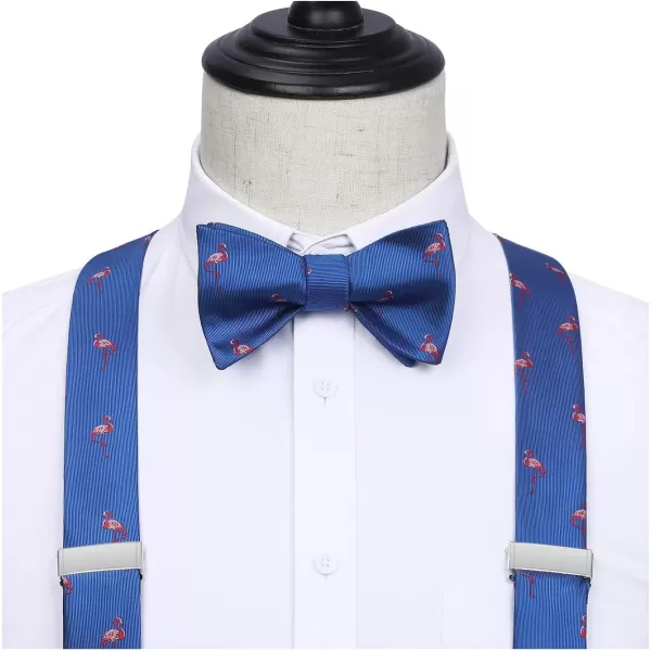 HISDERN Bow tie and Suspenders for Men Plaid Suspender Self Bowtie Pocket Square Adjustable Y Shape Mens Trouser Braces