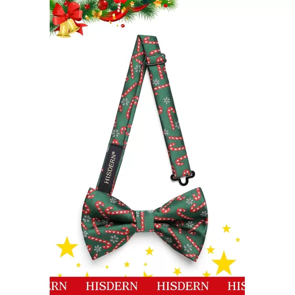 HISDERN Christmas Bow Tie and Pocket Square Set Pre Tied Bowties for Men Xmas Festival Woven Bowtie with Handkerchief