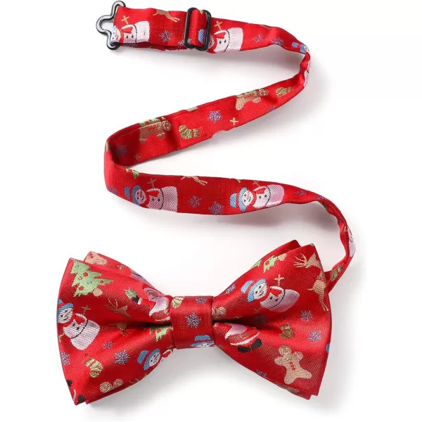 HISDERN Christmas Bow Tie and Pocket Square Set Pre Tied Bowties for Men Xmas Festival Woven Bowtie with Handkerchief
