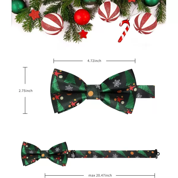 HISDERN Christmas Bow Tie and Pocket Square Set Pre Tied Bowties for Men Xmas Festival Woven Bowtie with Handkerchief