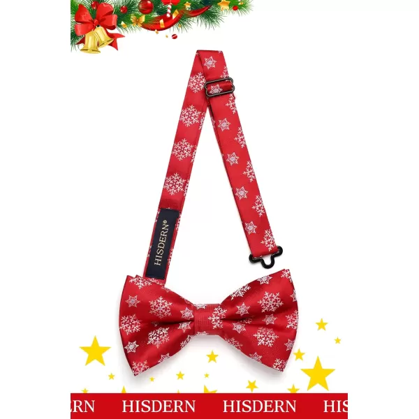 HISDERN Christmas Bow Tie and Pocket Square Set Pre Tied Bowties for Men Xmas Festival Woven Bowtie with Handkerchief