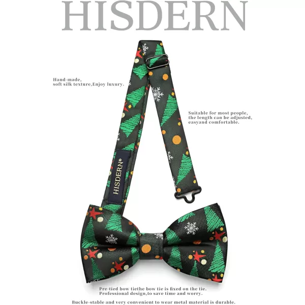 HISDERN Christmas Bow Tie and Pocket Square Set Pre Tied Bowties for Men Xmas Festival Woven Bowtie with Handkerchief