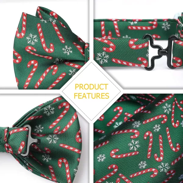 HISDERN Christmas Bow Tie and Pocket Square Set Pre Tied Bowties for Men Xmas Festival Woven Bowtie with Handkerchief
