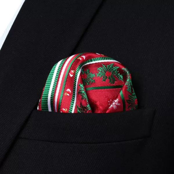 HISDERN Christmas Bow Tie and Pocket Square Set Pre Tied Bowties for Men Xmas Festival Woven Bowtie with Handkerchief
