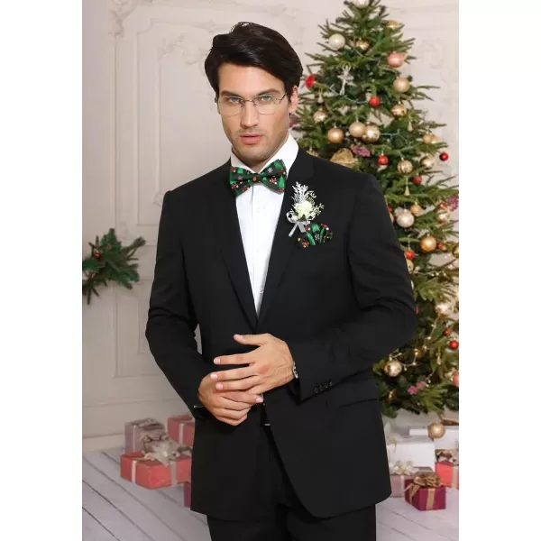 HISDERN Christmas Bow Tie and Pocket Square Set Pre Tied Bowties for Men Xmas Festival Woven Bowtie with Handkerchief
