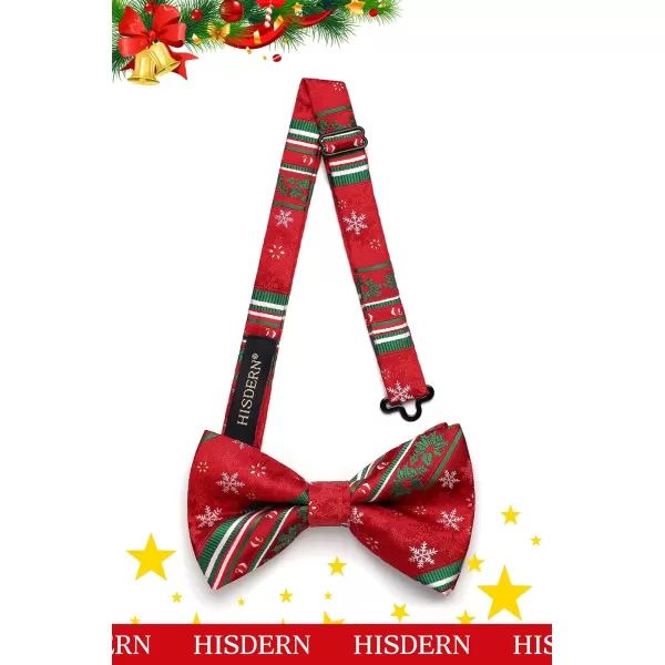 HISDERN Christmas Bow Tie and Pocket Square Set Pre Tied Bowties for Men Xmas Festival Woven Bowtie with Handkerchief