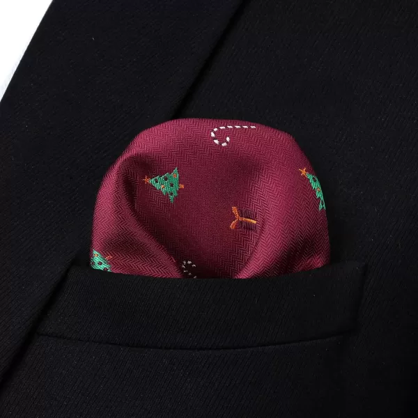 HISDERN Christmas Bow Tie and Pocket Square Set Pre Tied Bowties for Men Xmas Festival Woven Bowtie with Handkerchief