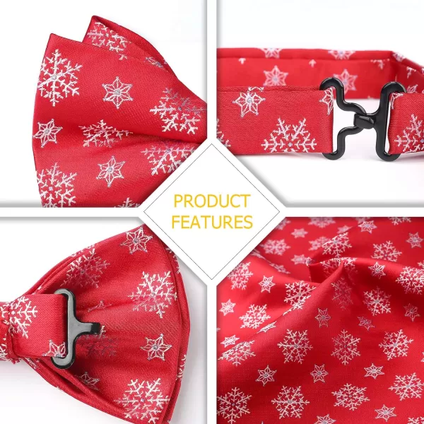 HISDERN Christmas Bow Tie and Pocket Square Set Pre Tied Bowties for Men Xmas Festival Woven Bowtie with Handkerchief