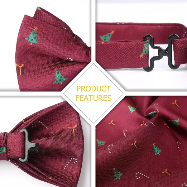 HISDERN Christmas Bow Tie and Pocket Square Set Pre Tied Bowties for Men Xmas Festival Woven Bowtie with Handkerchief