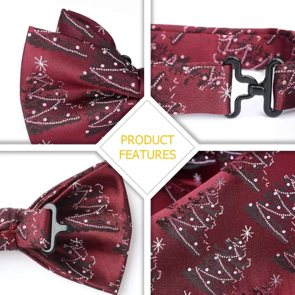 HISDERN Christmas Bow Tie and Pocket Square Set Pre Tied Bowties for Men Xmas Festival Woven Bowtie with Handkerchief