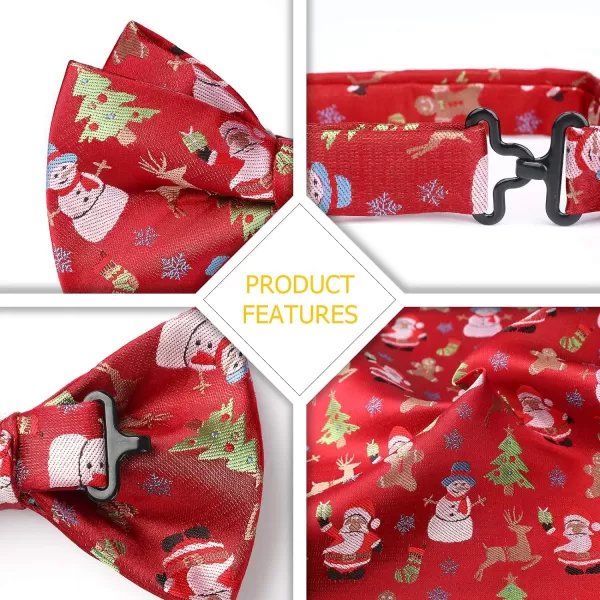 HISDERN Christmas Bow Tie and Pocket Square Set Pre Tied Bowties for Men Xmas Festival Woven Bowtie with Handkerchief