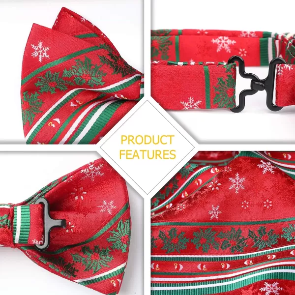 HISDERN Christmas Bow Tie and Pocket Square Set Pre Tied Bowties for Men Xmas Festival Woven Bowtie with Handkerchief