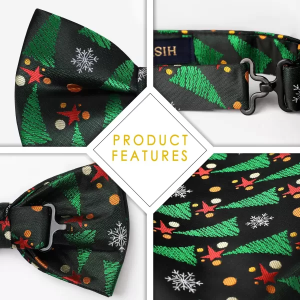 HISDERN Christmas Bow Tie and Pocket Square Set Pre Tied Bowties for Men Xmas Festival Woven Bowtie with Handkerchief
