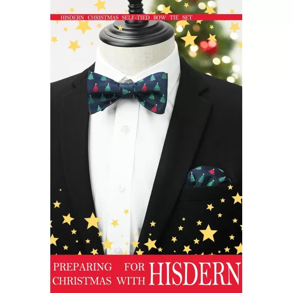 HISDERN Christmas Bow Ties for Men Xmas Self-tied Bowties and Pocket Square Set Festival Woven Bowtie Handkerchief
