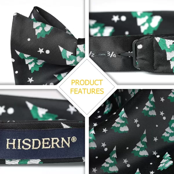 HISDERN Christmas Bow Ties for Men Xmas Self-tied Bowties and Pocket Square Set Festival Woven Bowtie Handkerchief