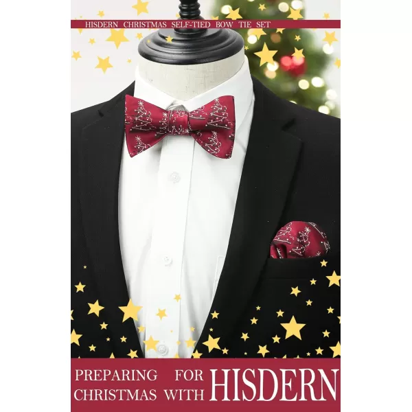 HISDERN Christmas Bow Ties for Men Xmas Self-tied Bowties and Pocket Square Set Festival Woven Bowtie Handkerchief
