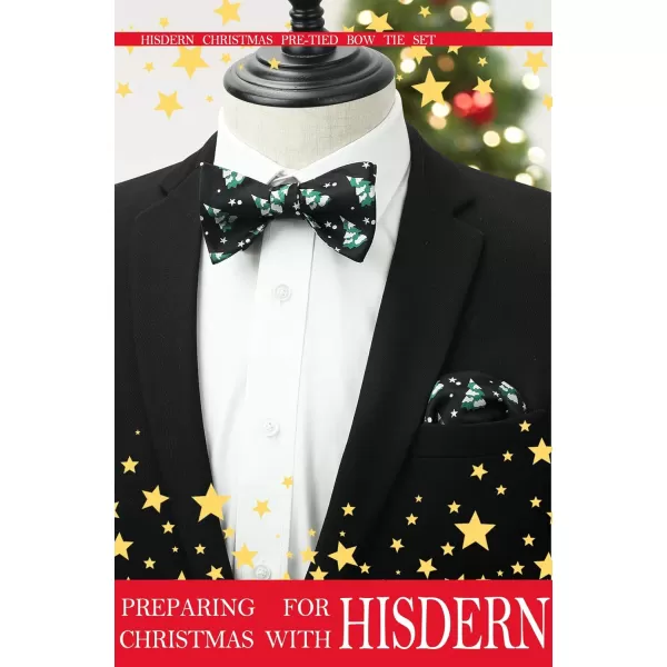 HISDERN Christmas Bow Ties for Men Xmas Self-tied Bowties and Pocket Square Set Festival Woven Bowtie Handkerchief