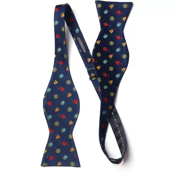 HISDERN Christmas Bow Ties for Men Xmas Self-tied Bowties and Pocket Square Set Festival Woven Bowtie Handkerchief