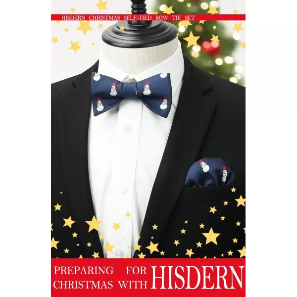 HISDERN Christmas Bow Ties for Men Xmas Self-tied Bowties and Pocket Square Set Festival Woven Bowtie Handkerchief