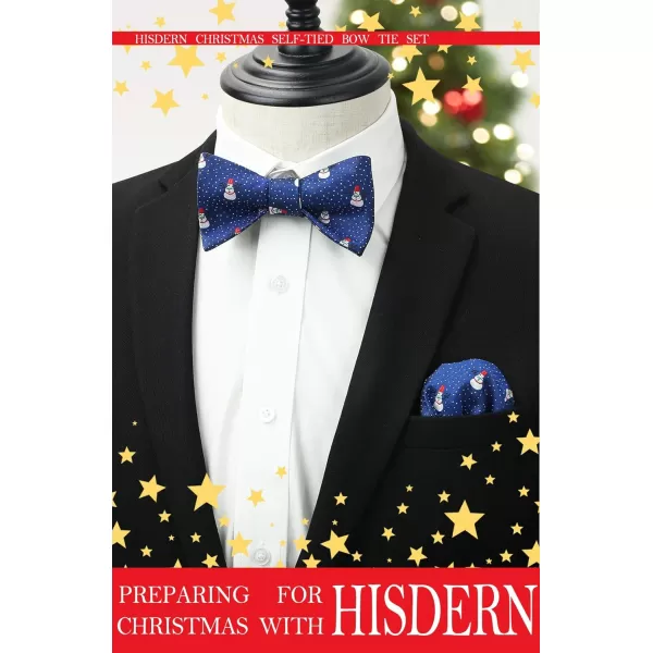 HISDERN Christmas Bow Ties for Men Xmas Self-tied Bowties and Pocket Square Set Festival Woven Bowtie Handkerchief